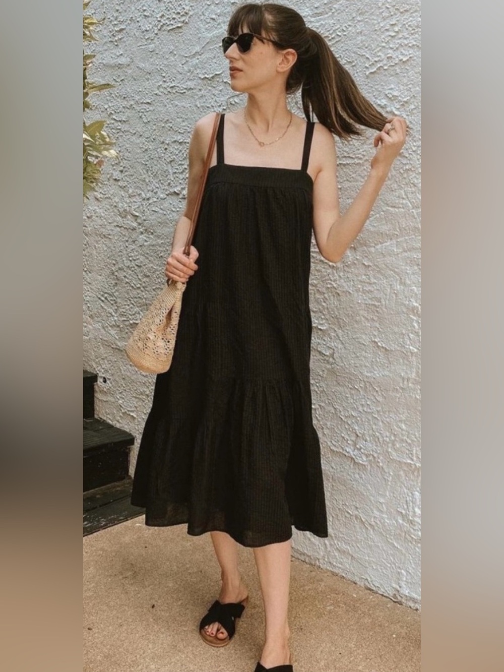Jenni Kayne black seersucker dress size S